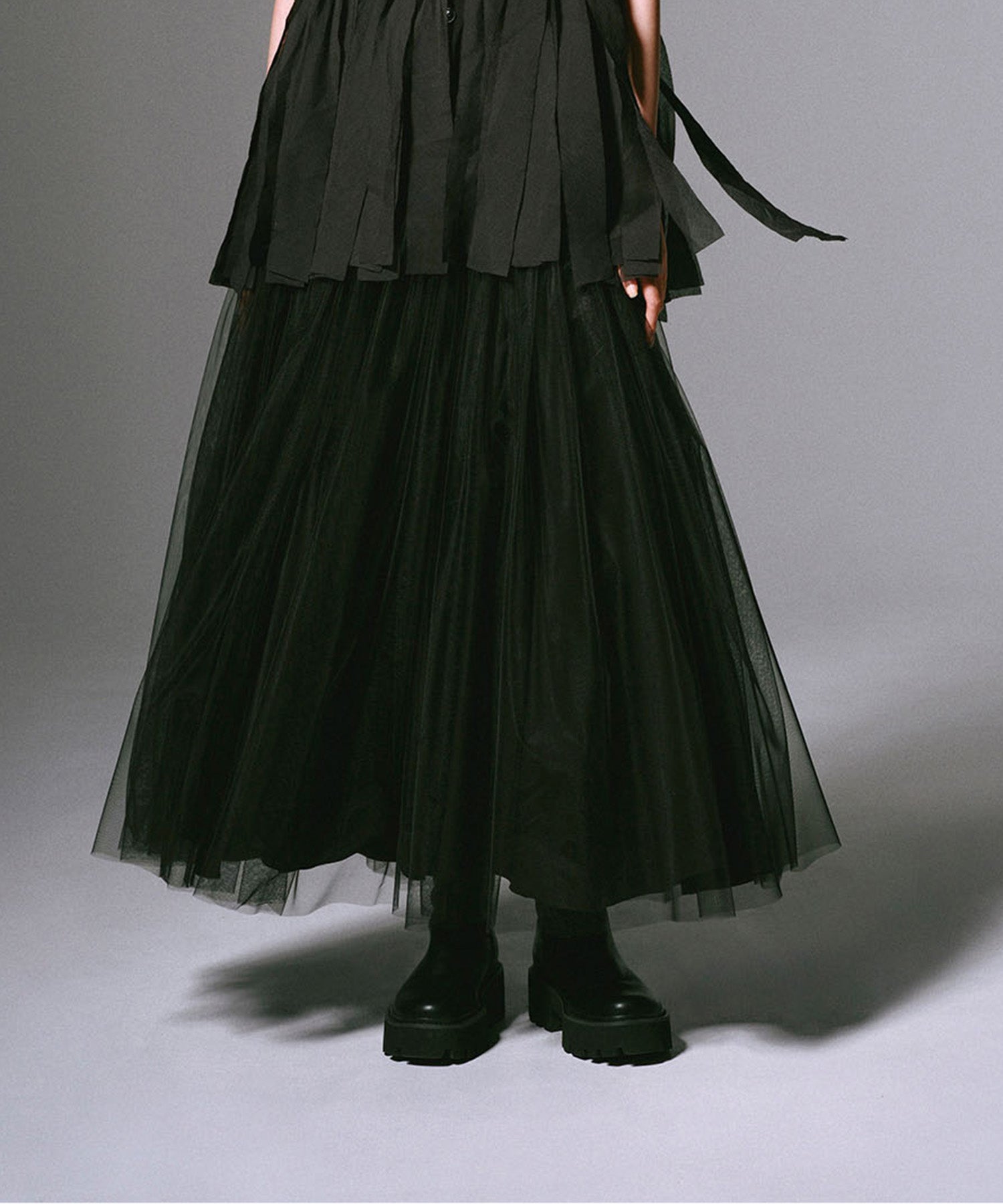 【新品未使用】tulle skirt Lig. チュールスカート　black Long Tulle Skirt・全2色 – iine