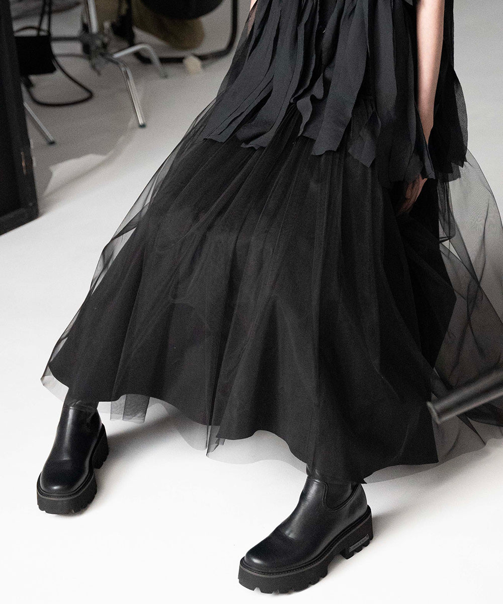 itimi vintage レイヤードデザインスカート 黒 アニュアンス anuans アシンメトリーレイヤードスカート （BLACK