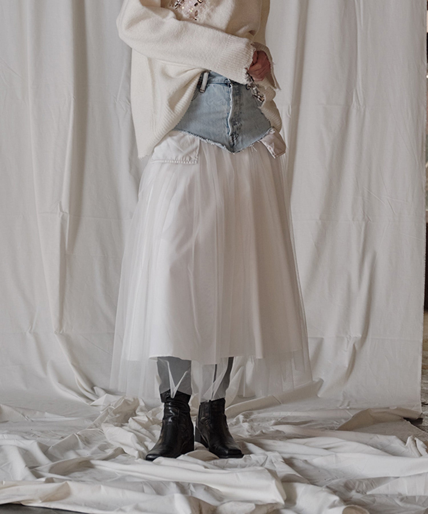 リメイクデニムチュールスカート – EZUMi